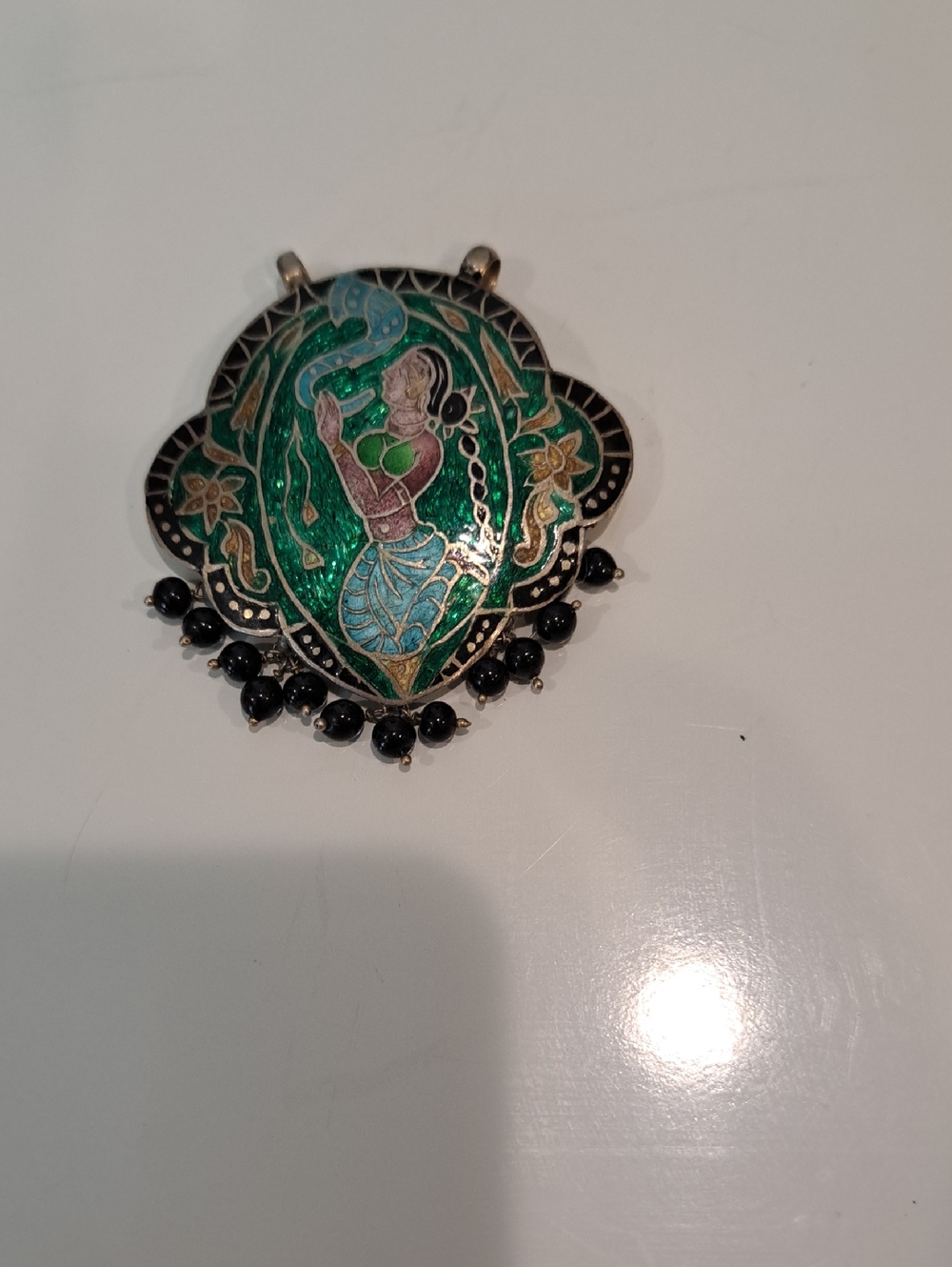 Traditional Sterling Cloisonne Pendant Indian Meenkari Enamel Work. Beautiful